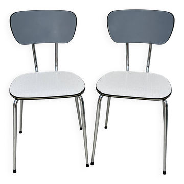Set of two vintage grey Formica and chrome chairs.