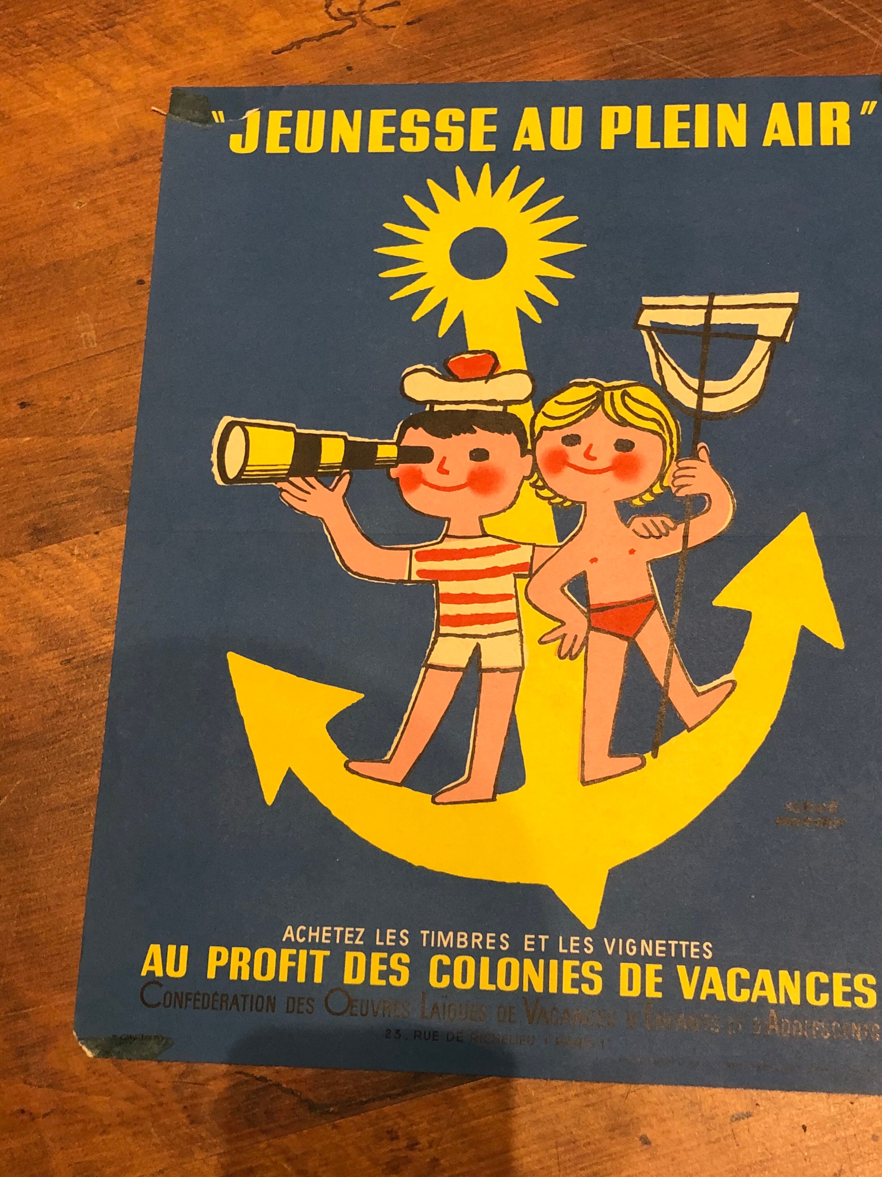 Original outdoor youth poster hervé morvan signed illustrator