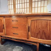 Classic British mid-century teak enfilade, circa 1960s.