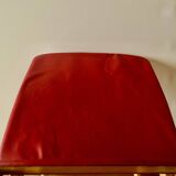 Repose-pieds à bascule vintage en Skaï rouge et en bois