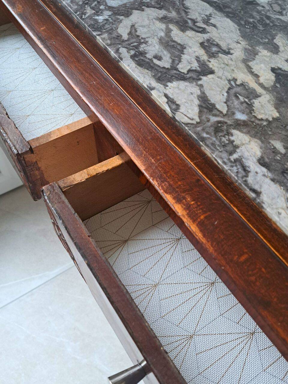 Art Deco Wooden and Marble Console Table