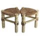 Brutalist Hand-Carved Wood and Fiber Stools, Belgium, Circa 1960s