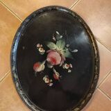 Hand-painted tray in enamelled sheet metal with a bouquet of Napoleon flowers