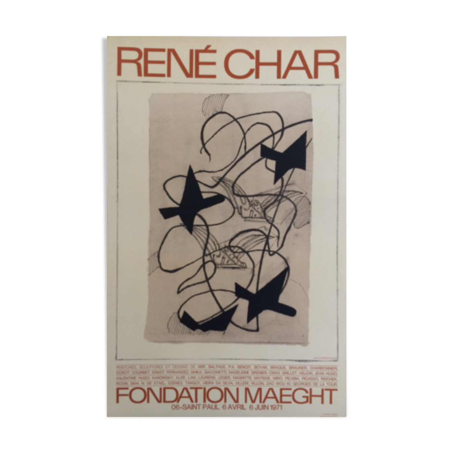 Georges braque, rené char / fondation maeght, 1971. original exhibition poster