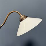 Adjustable brass table lamp with opaline glass shade