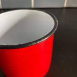 Red enameled sheet metal mug