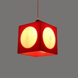 Red space age pendant lamp in plastic - 1970s lighting