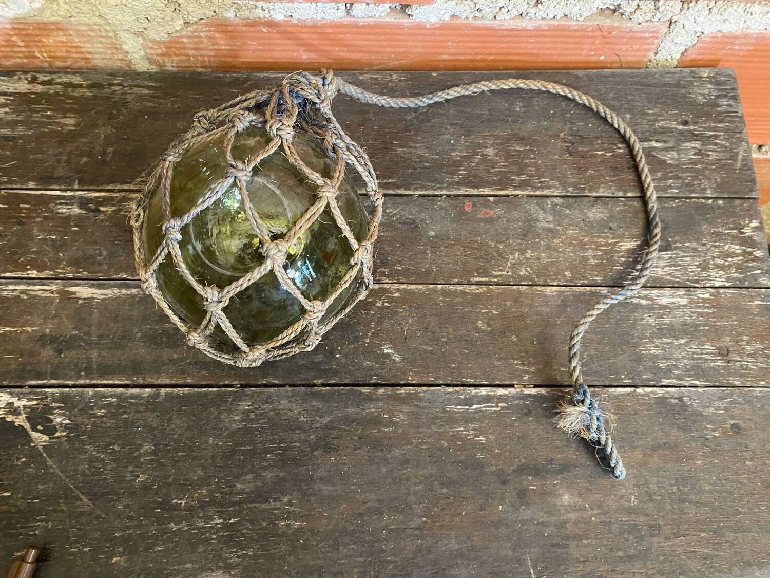 Old Fishing Floater Marine Glass + Vintage Net Rope