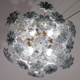 Large Murano Vintage Ceiling Light Black Flowers, 1970s
