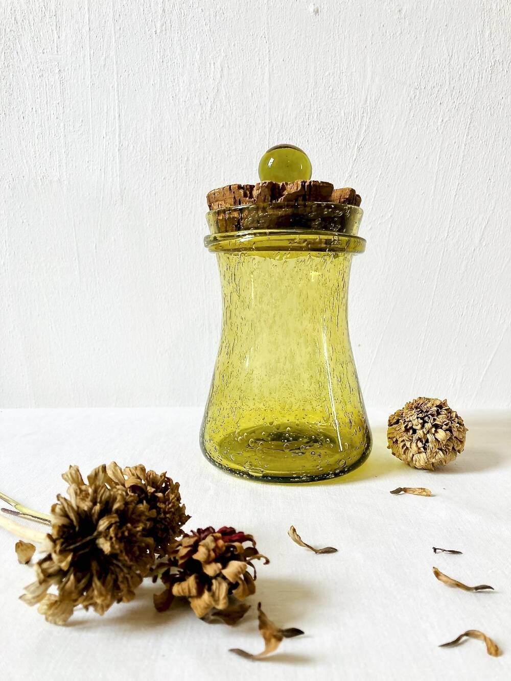 Bubble glass jar with lid, Biot glassware