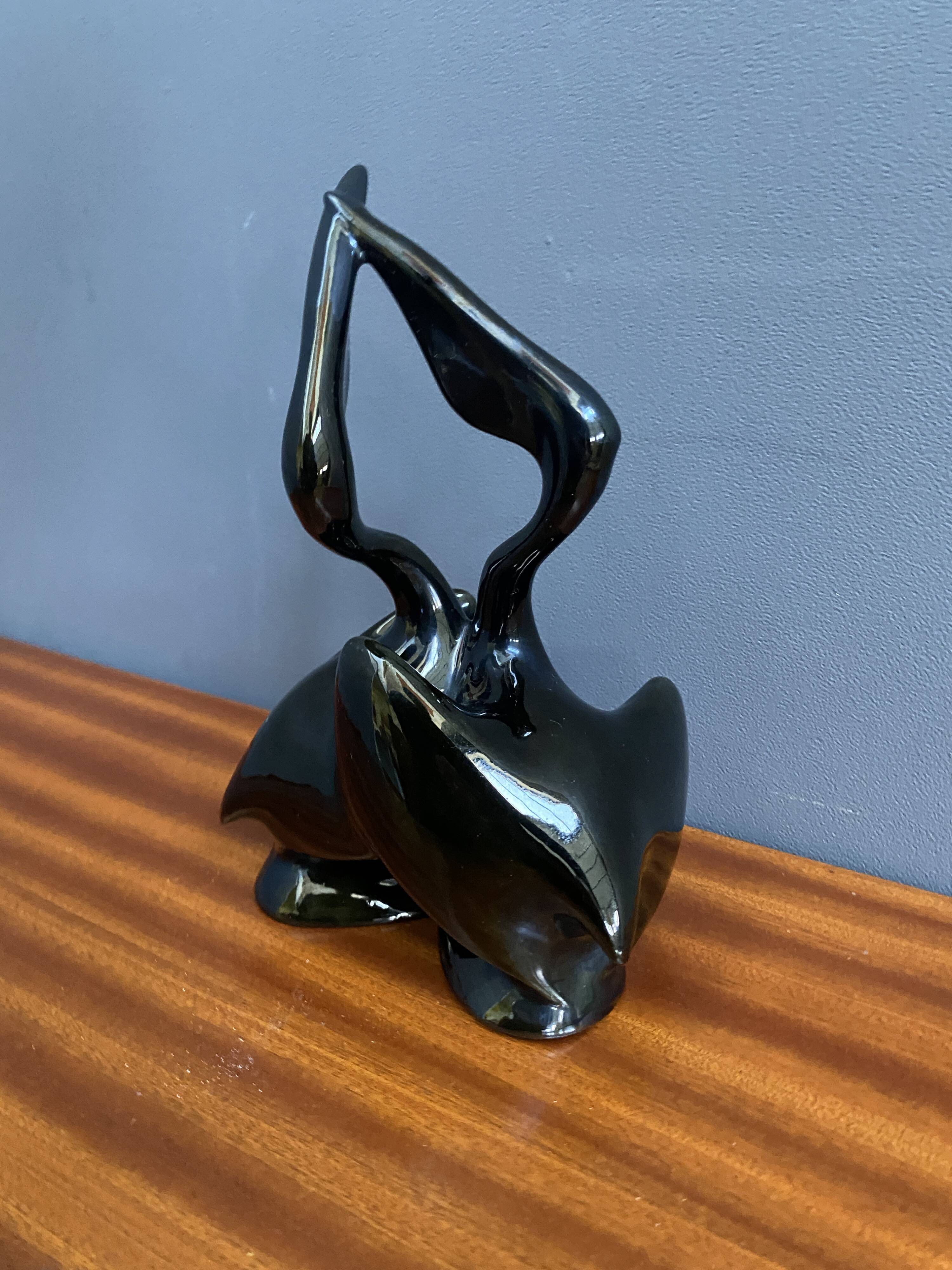 Black ceramic figurine of 2 Pelicans by Miroslav Smutny 1960s
