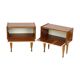 Pair of vintage wooden bedside tables hinged door conical 1960s design