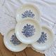 4 vintage porcelain dessert plates – Blue floral bouquet decoration