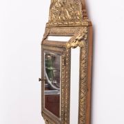 Antique Dutch Brass Ornate Repousse hanging Mirror Hall Cabinet