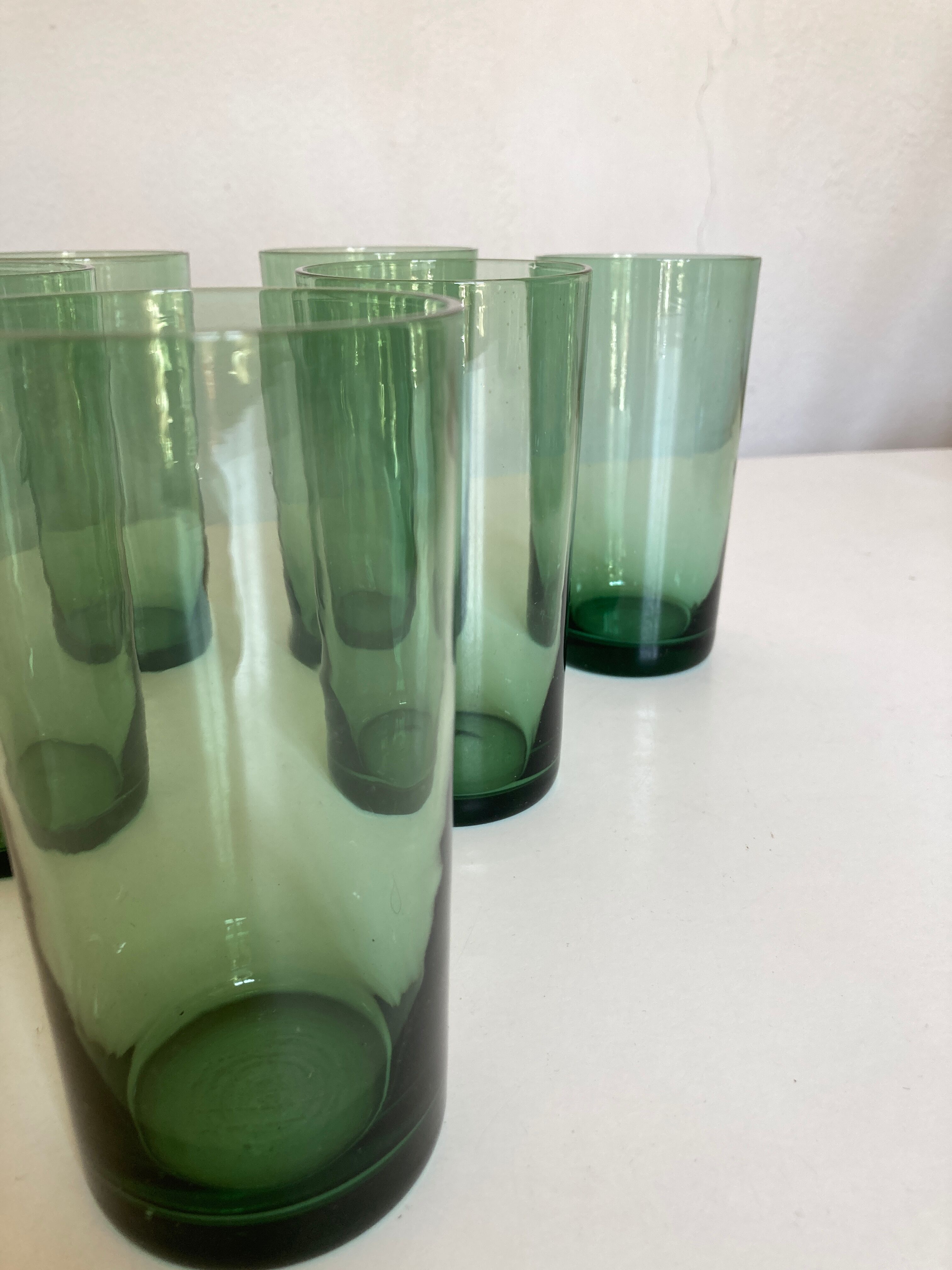 Set 6 glasses green cups blown 1960
