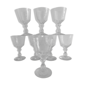 8 verres anciens, soufflés, à vin, à pied, en cristal taillé Baccarat, XIXème