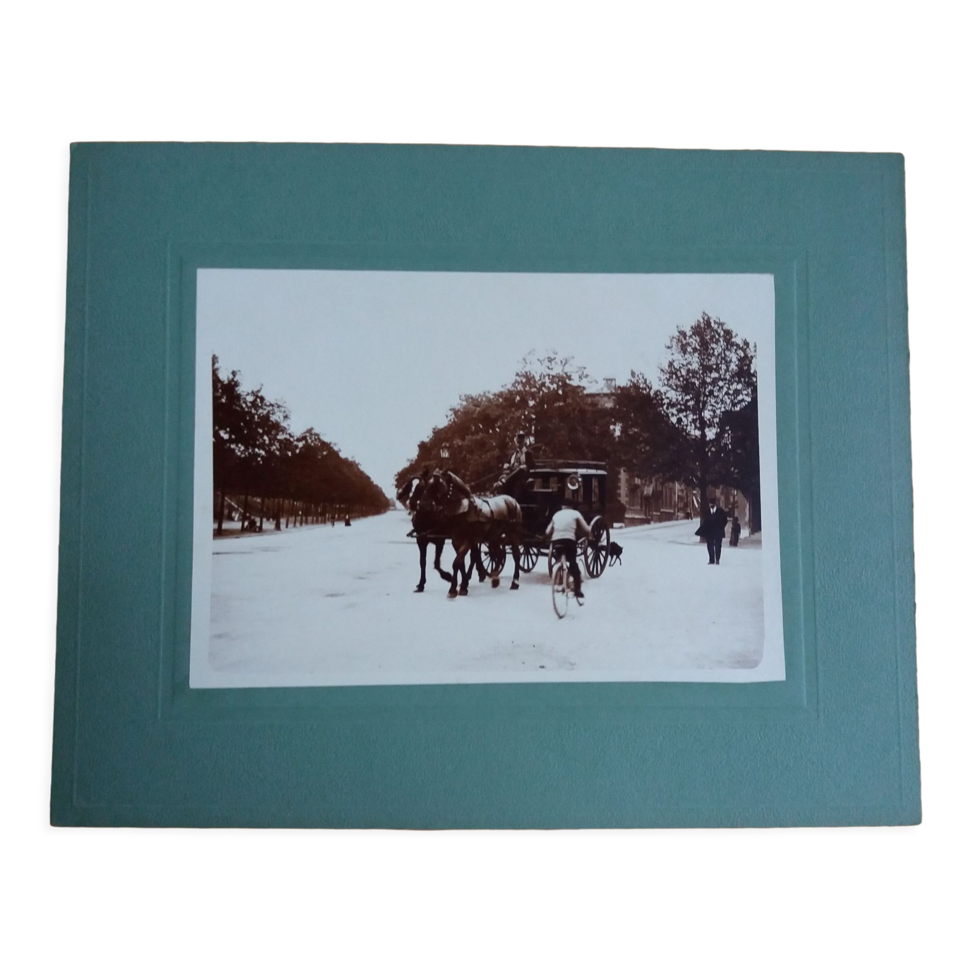 Old photograph 1900 stagecoach, horses and coachman State Railways