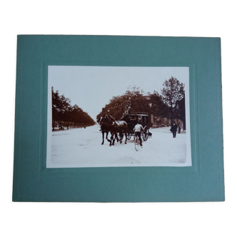 Old photograph 1900 stagecoach, horses and coachman State Railways