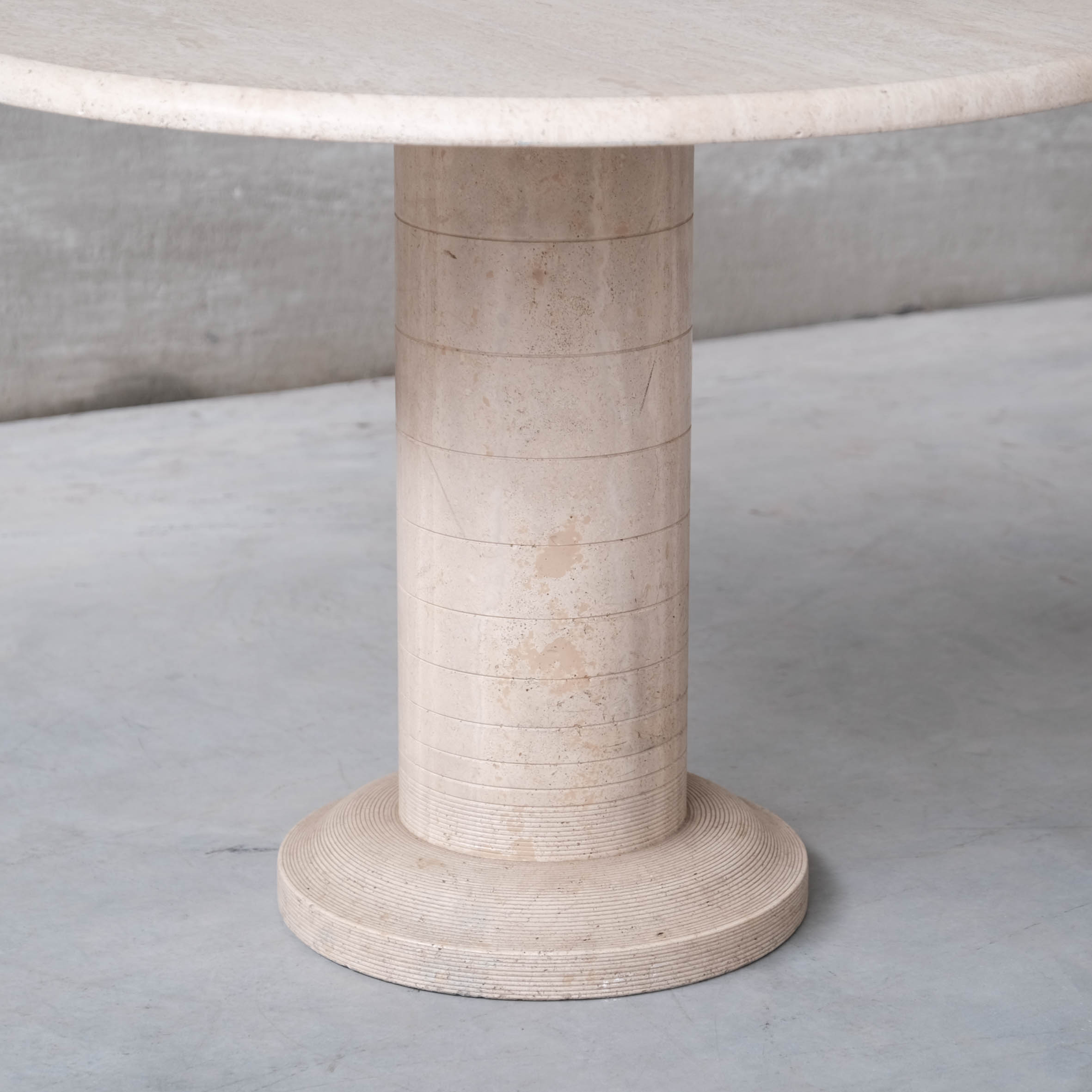 Travertine italian mid-century circular dining table