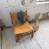 Elm and leather armchair Maison Regain