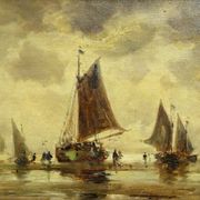 Oil on canvas antique – seascape with sailing boats – signed Bentley