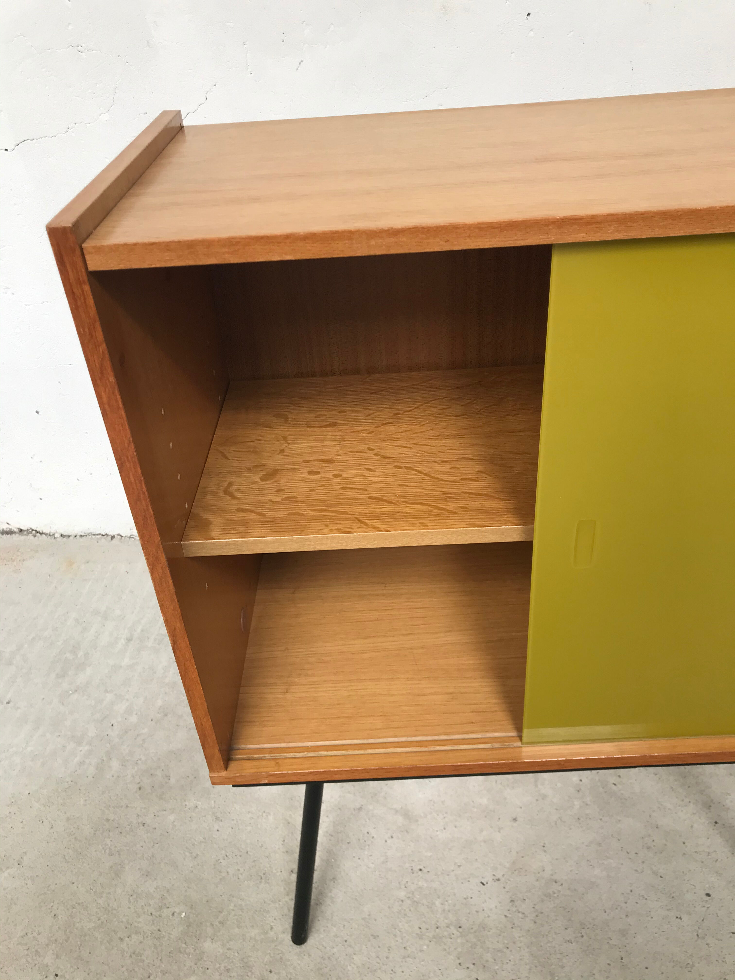 Showcase small storage cabinet vintage blond wood 60s