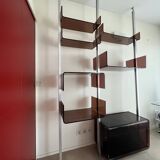 Modular bookcase in aluminum and smoked plexiglass