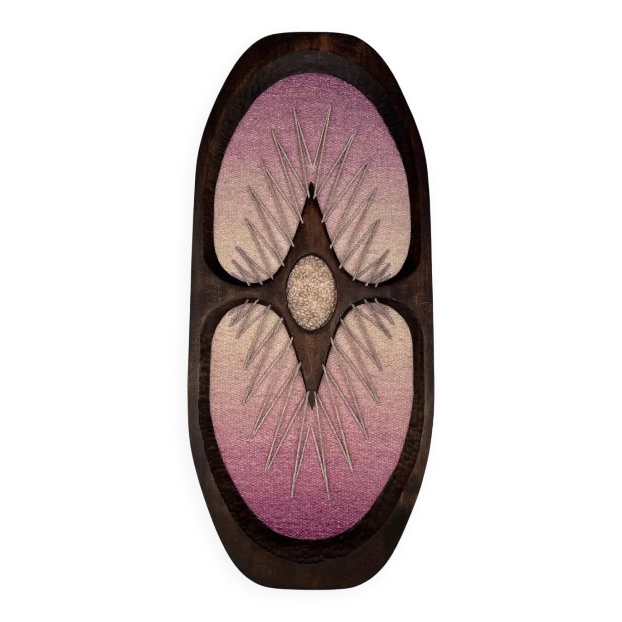 Tapisserie en bois et laine organique par Rozinkova, années 1970, Tchécoslovaquie