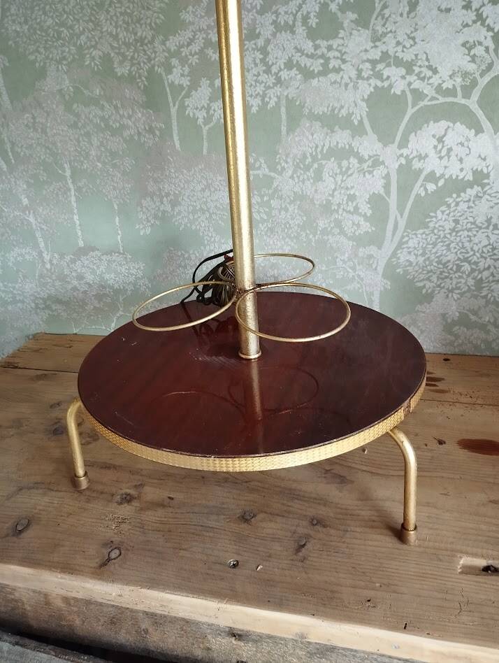 Vintage 70s floor lamp – Bottle rack & wooden coasters