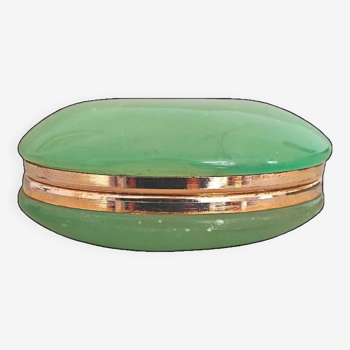Boîte à bijoux italienne en albâtre ovale vert des années 1950