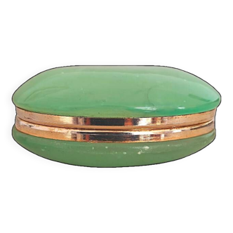 Boîte à bijoux italienne en albâtre ovale vert des années 1950