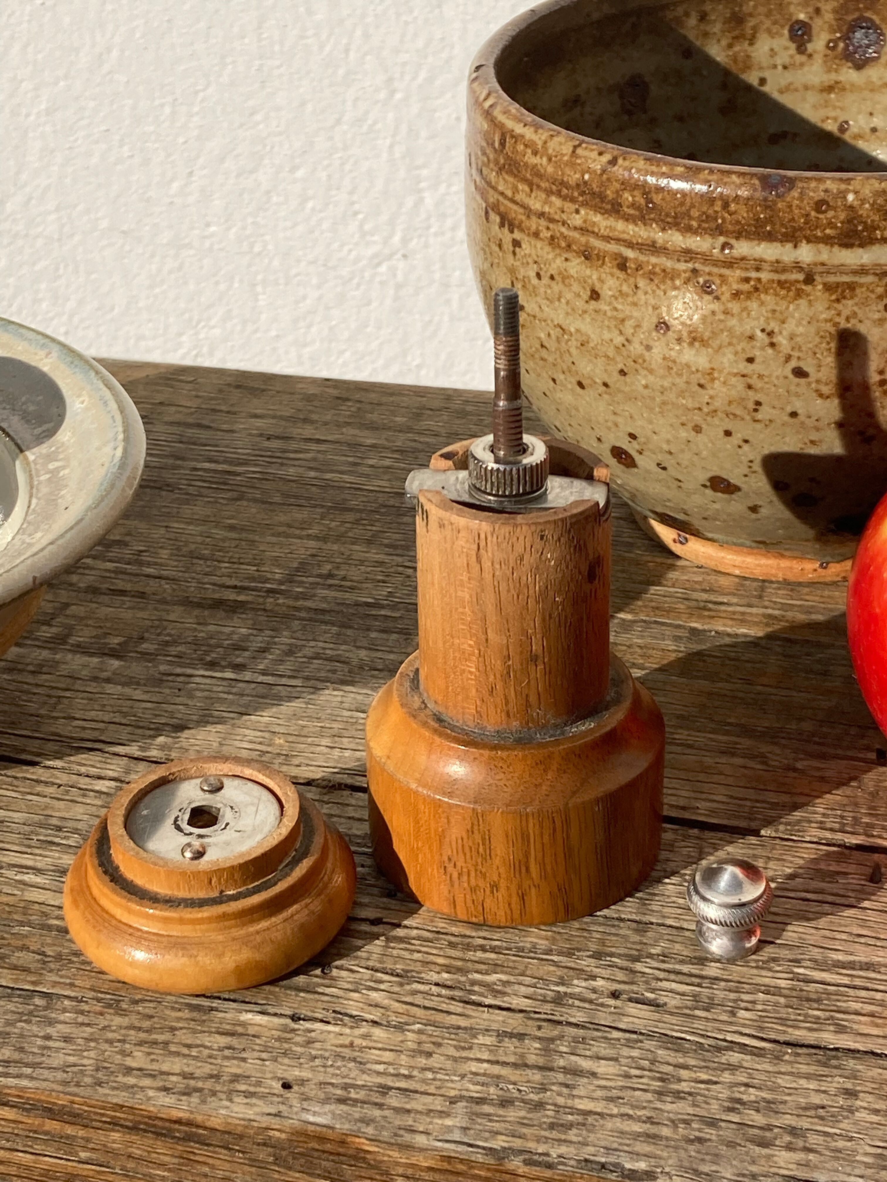 Peugeot pepper tree for Christofle in silver metal and vintage wood