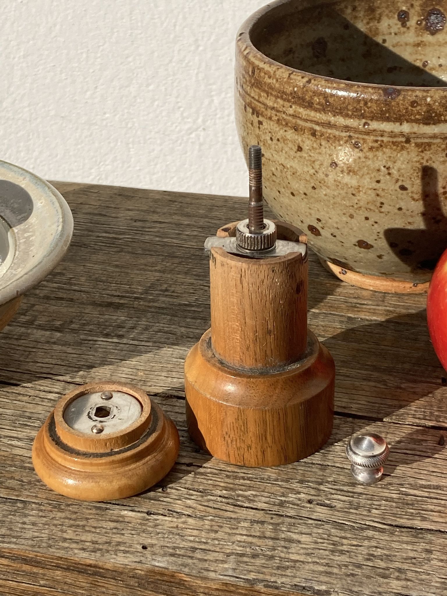 Peugeot pepper tree for Christofle in silver metal and vintage wood