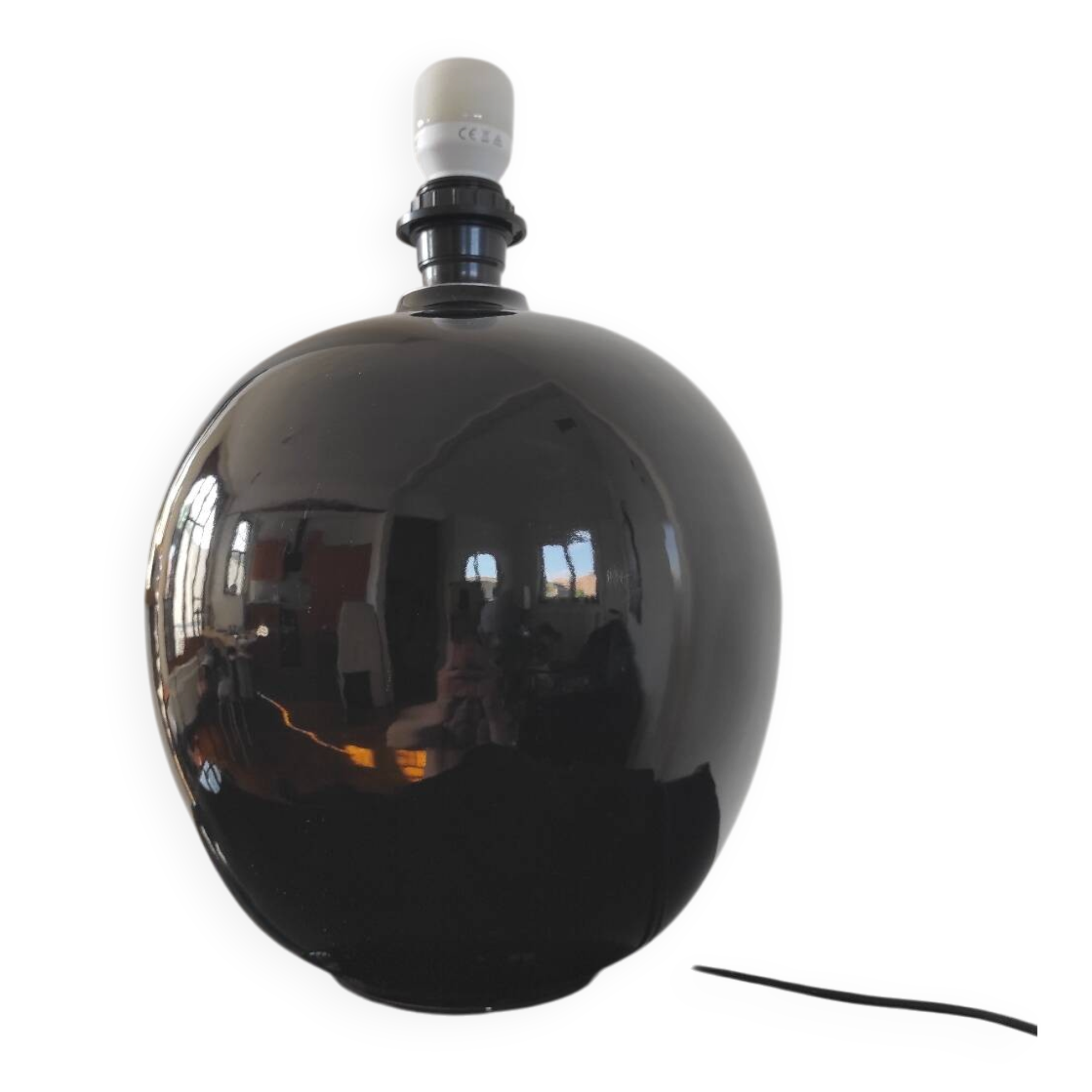 Vintage black ceramic globe lamp – Montgolfier Ceramics (Durta)