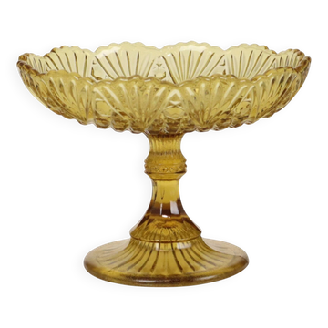 Bol à fruits haut en verre dépression ambre Art Déco 17 cm