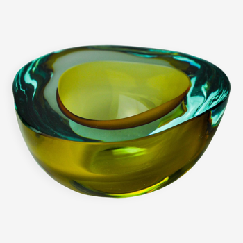 Blue and yellow Sommerso ashtray by Seguso, Murano glass, Italy, 1970
