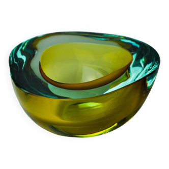 Blue and yellow Sommerso ashtray by Seguso, Murano glass, Italy, 1970