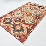 Tapis kilim vintage géométrique fait main – Explosion de motifs ethniques
