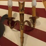 Pair of golden metal candlestick wall lamps