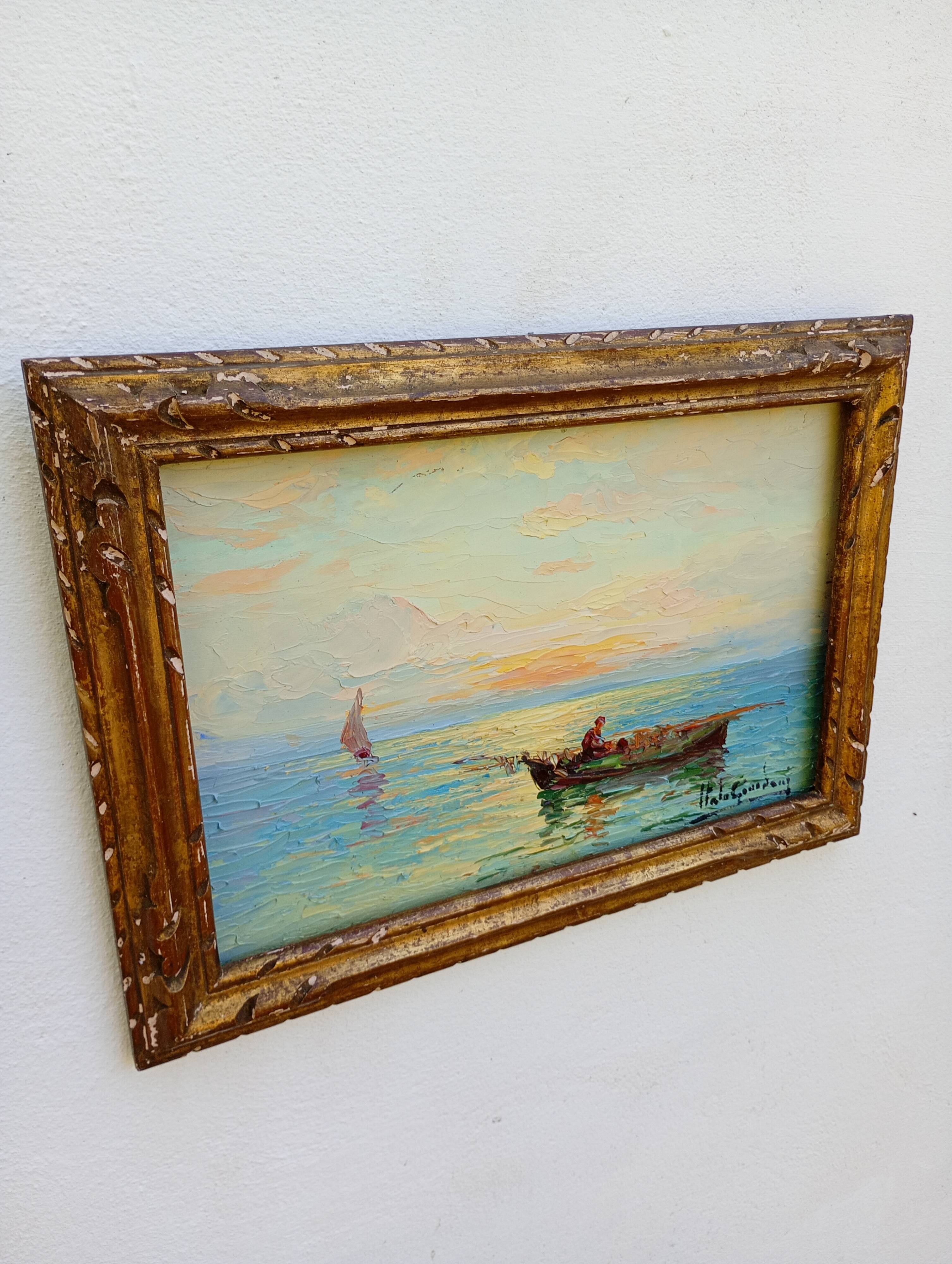 Marine italienne – Huile sur panneau signée Italo Giordani