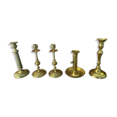 Set of 5 candle holders in fine golden brass XXth