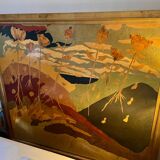 Art Deco headboard in wood and marquetry