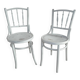 Pair of Lichtig bistro chairs in painted grey beech, pressed seat, circa 1900.