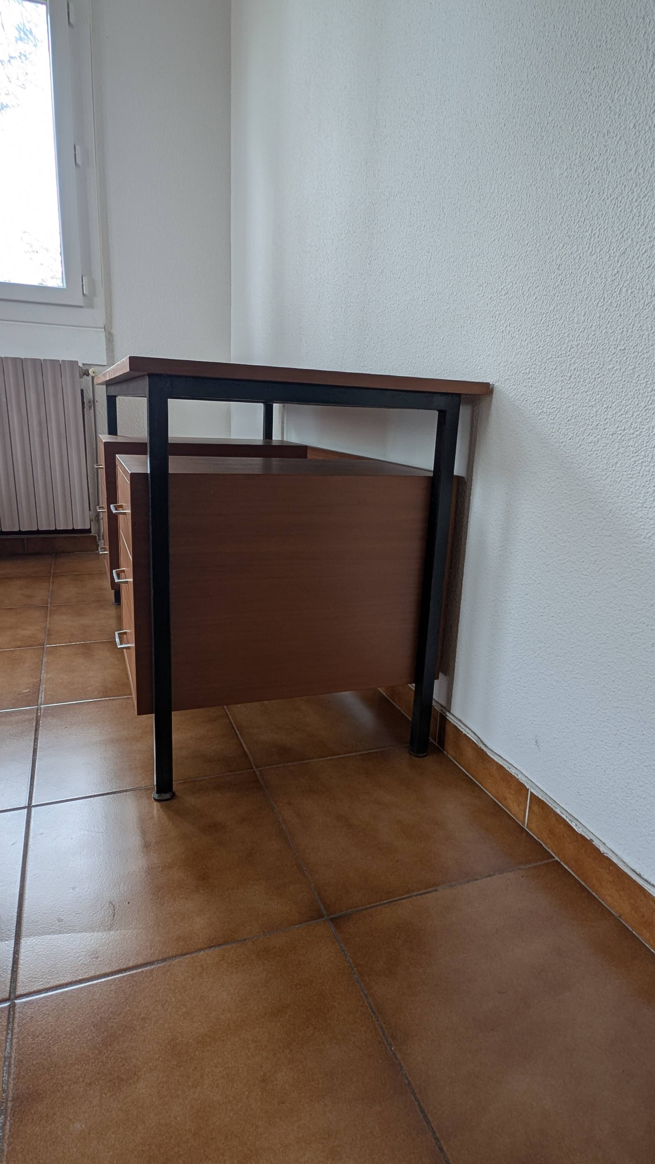 Industrial/craft desk from the 1970s; wood & metal.