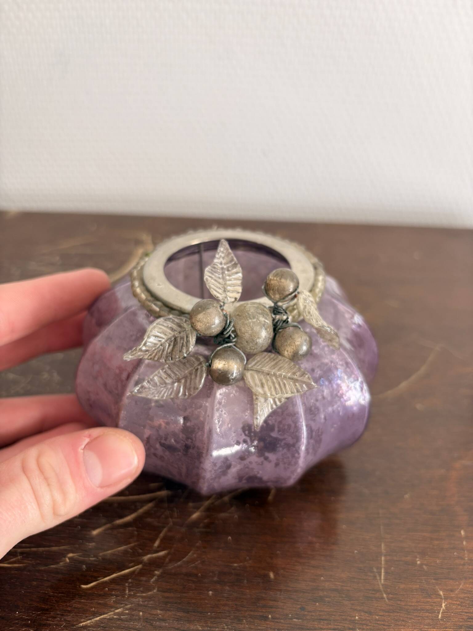 Mercurised Glass Purple Pumpkin Lantern Shabby Chic Romantic
