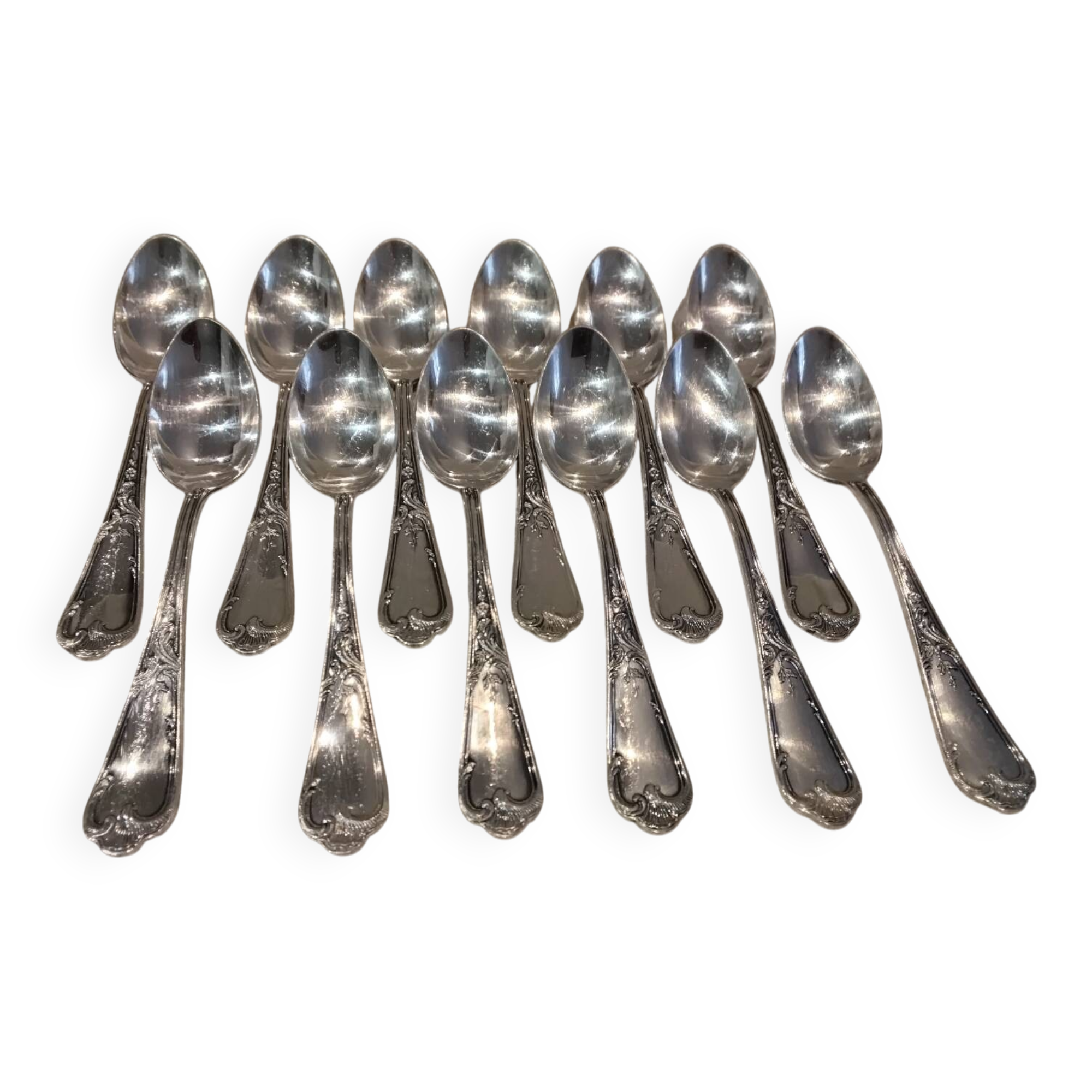 12 silver-plated metal teaspoons, Ercuis silversmith, Louis XV 29