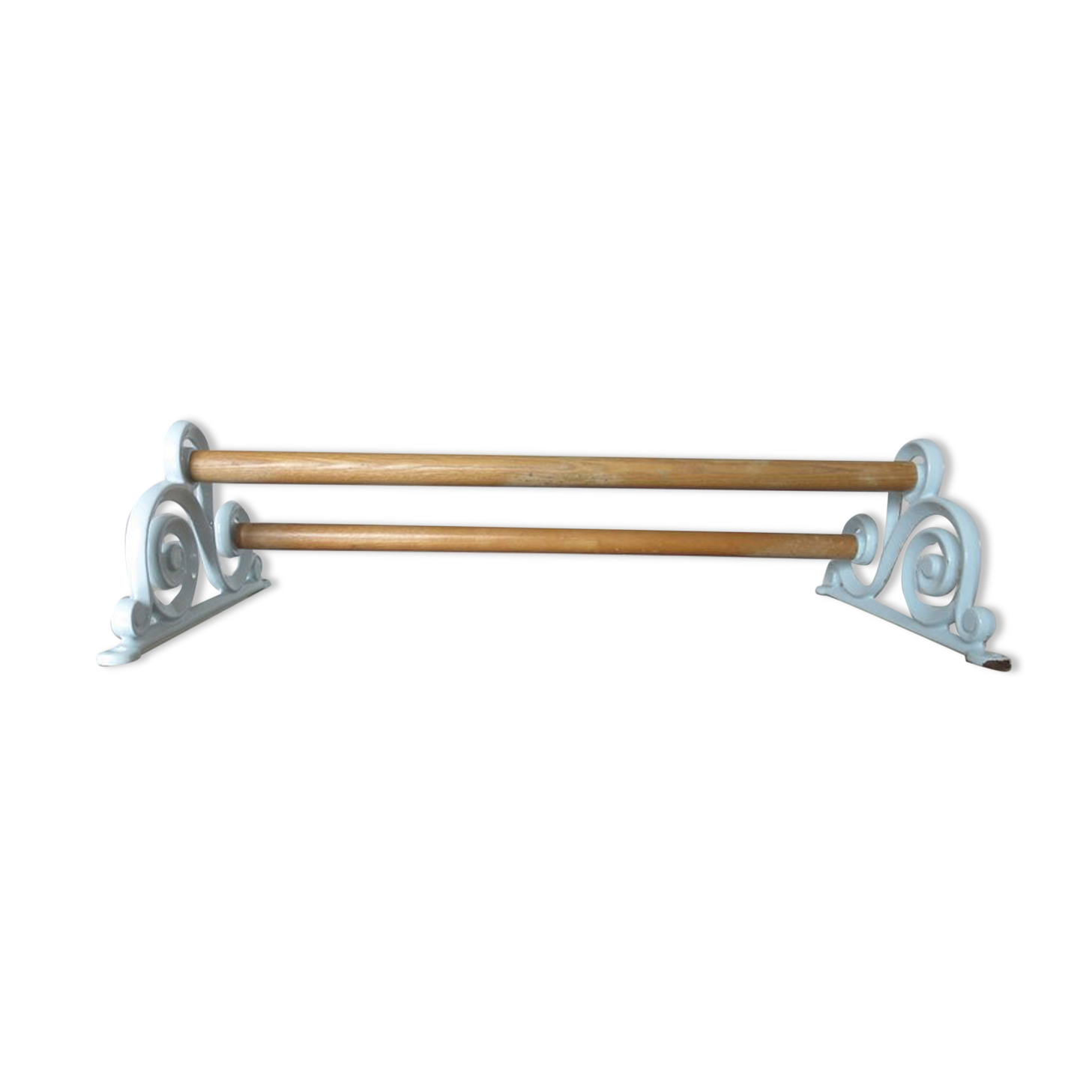Towel rack in enamelled cast iron pale blue Art Deco 30s 40s