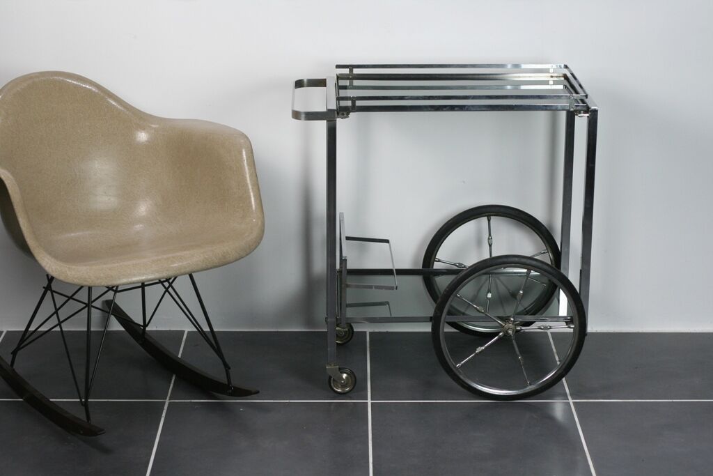 Furniture serves chrome metal and stainless steel 1960s rolling bar