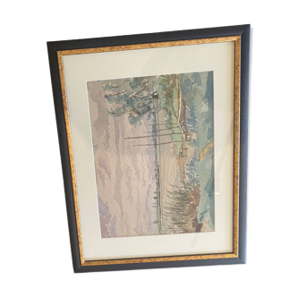 Aquarelle paysage provencal 1950