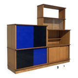 Asymmetrical golden oak display case bookcase Oscar vintage furniture from the 60s